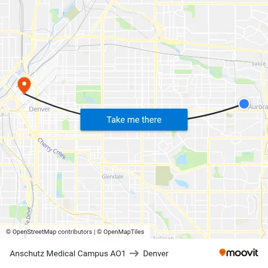 Anschutz Medical Campus AO1 to Denver map