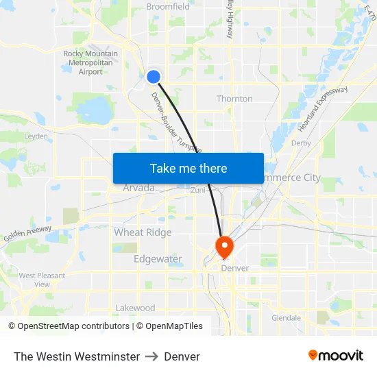 The Westin Westminster to Denver map