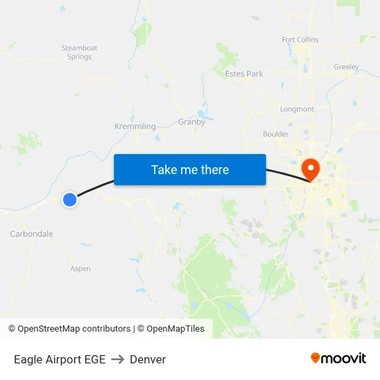 Eagle Airport EGE to Denver map