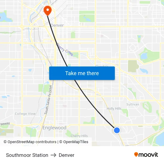 Southmoor Station to Denver map