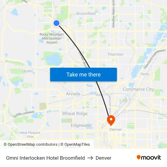 Omni Interlocken Hotel Broomfield to Denver map
