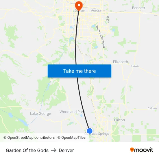 Garden Of the Gods to Denver map