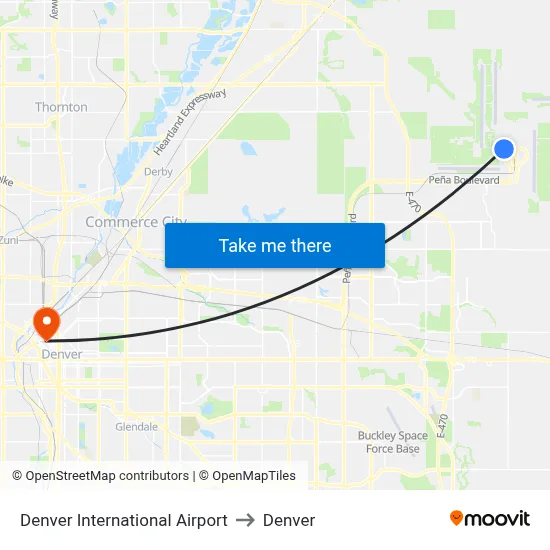 Denver International Airport to Denver map