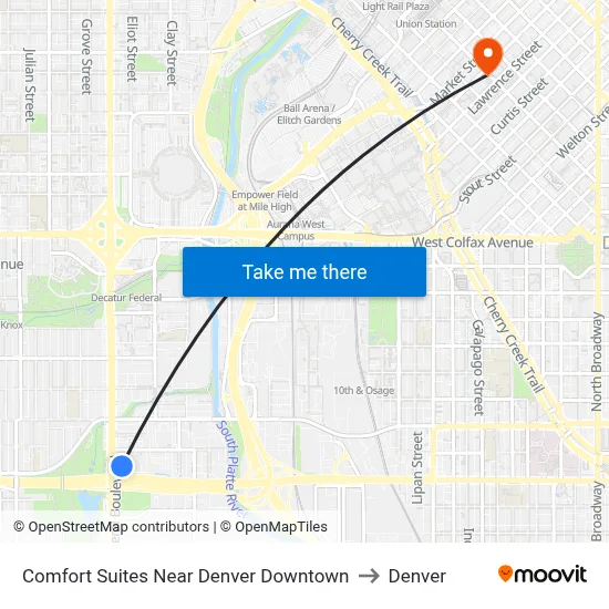 Comfort Suites Near Denver Downtown to Denver map