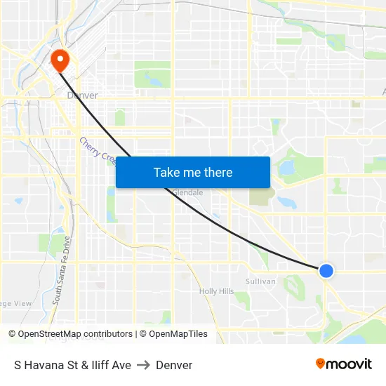 S Havana St & Iliff Ave to Denver map