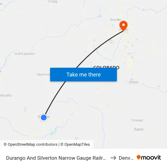 Durango And Silverton Narrow Gauge Railroad to Denver map