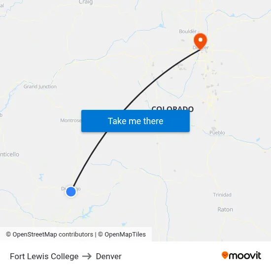 Fort Lewis College to Denver map