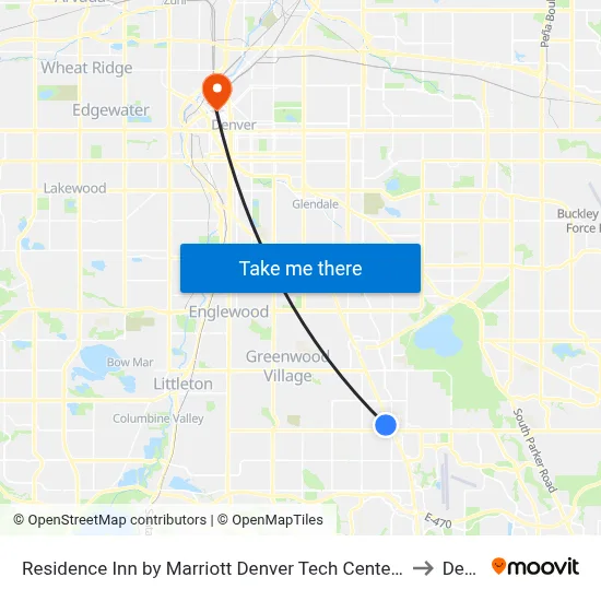 Residence Inn by Marriott Denver Tech Center, Greenwood Village to Denver map