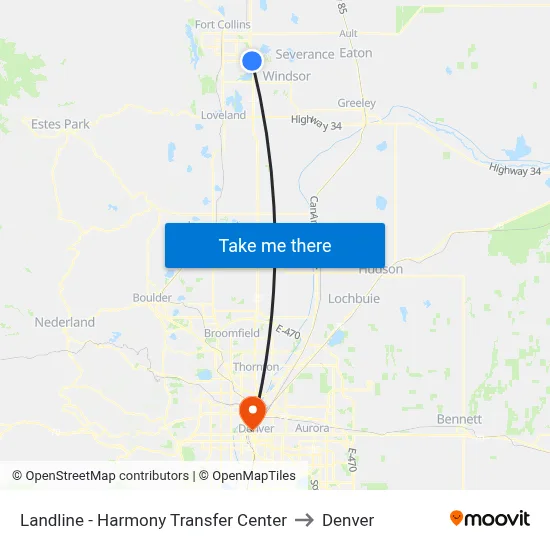 Landline - Harmony Transfer Center to Denver map
