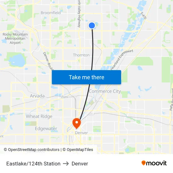 Eastlake/124th Station to Denver map