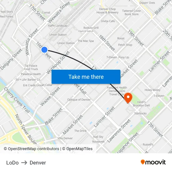 LoDo to Denver map
