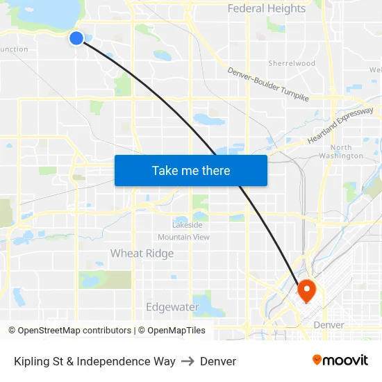 Kipling St & Independence Way to Denver map