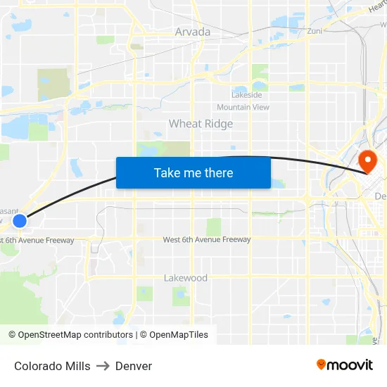 Colorado Mills to Denver map