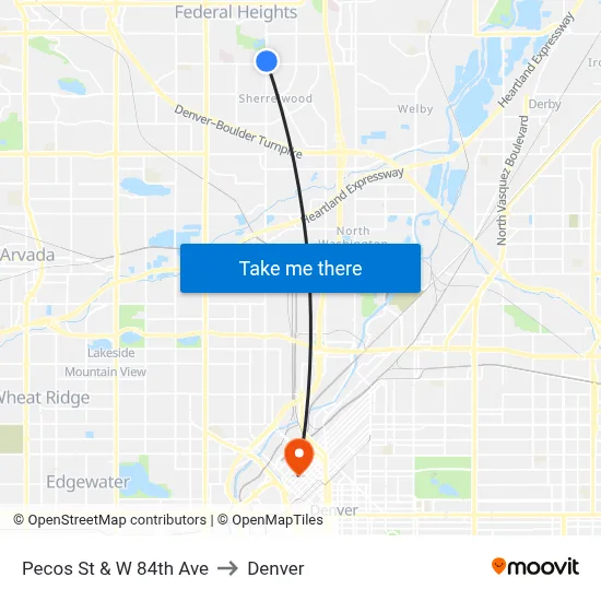 Pecos St & W 84th Ave to Denver map