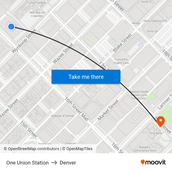 One Union Station to Denver map