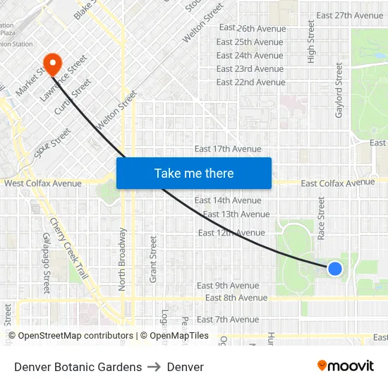Denver Botanic Gardens to Denver map