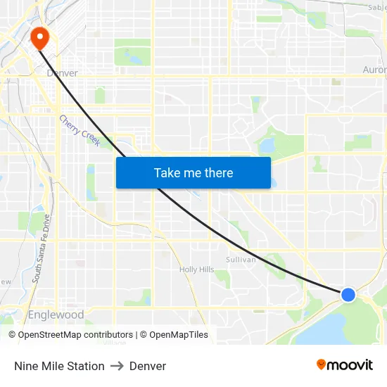 Nine Mile Station to Denver map
