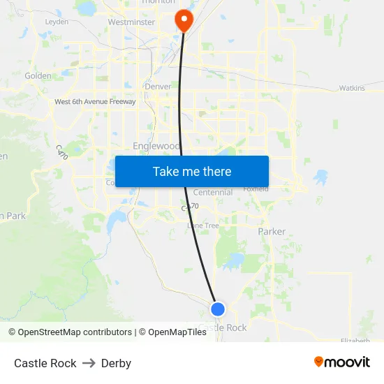 Castle Rock to Derby map