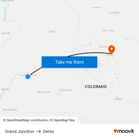 Grand Junction to Derby map