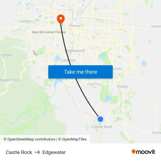 Castle Rock to Edgewater map