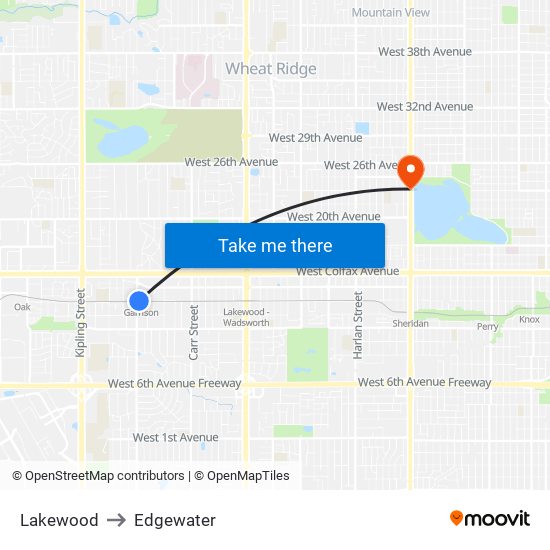 Lakewood to Edgewater map