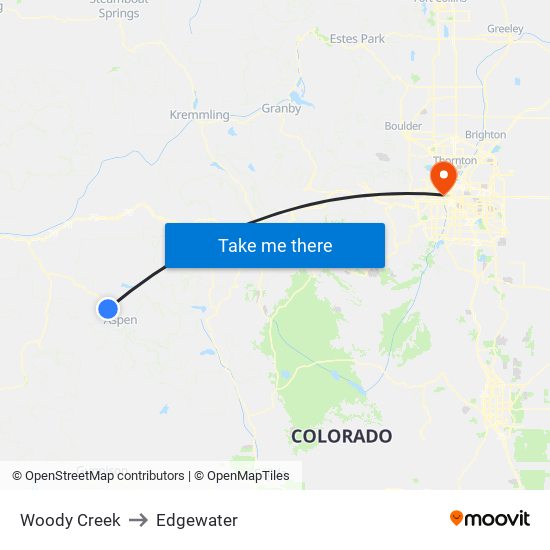 Woody Creek to Edgewater map