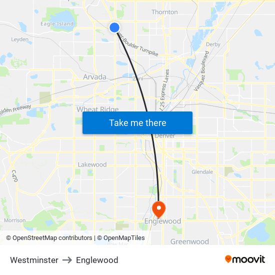 Westminster to Englewood map