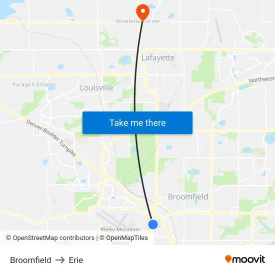 Broomfield to Erie map