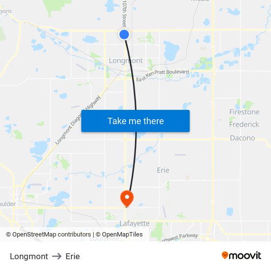 Longmont to Erie map