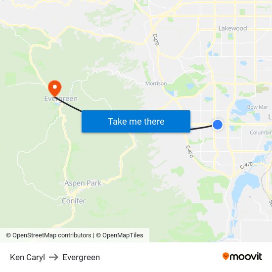 Ken Caryl to Evergreen map