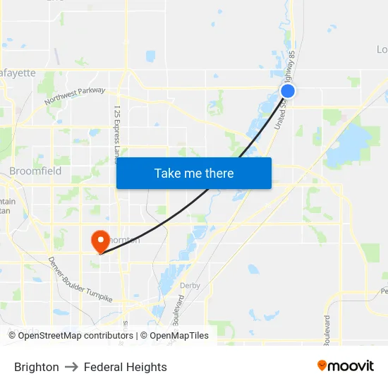 Brighton to Federal Heights map