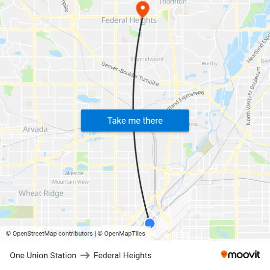 One Union Station to Federal Heights map