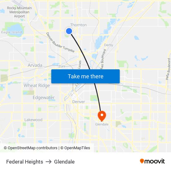 Federal Heights to Glendale map