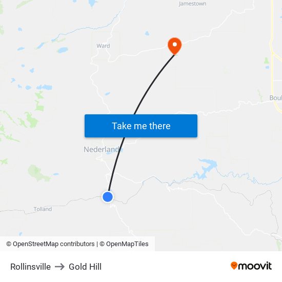 Rollinsville to Gold Hill map