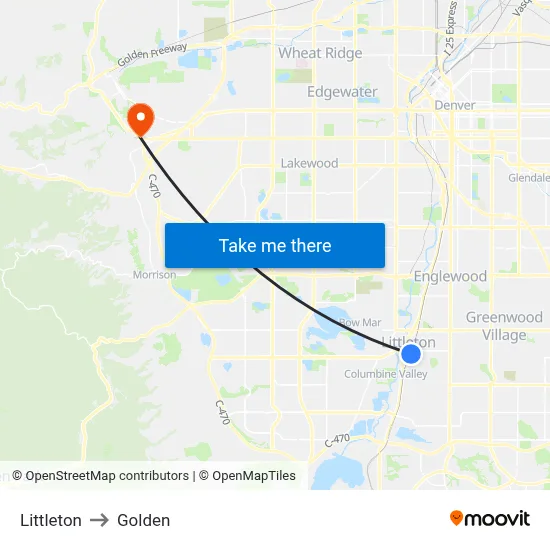 Littleton to Golden map
