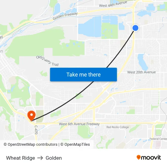 Wheat Ridge to Golden map