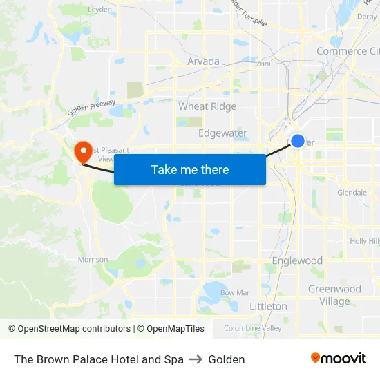 The Brown Palace Hotel and Spa to Golden map