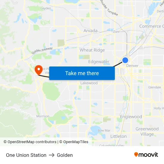 One Union Station to Golden map