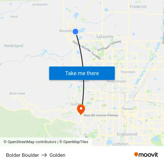 Bolder Boulder to Golden map