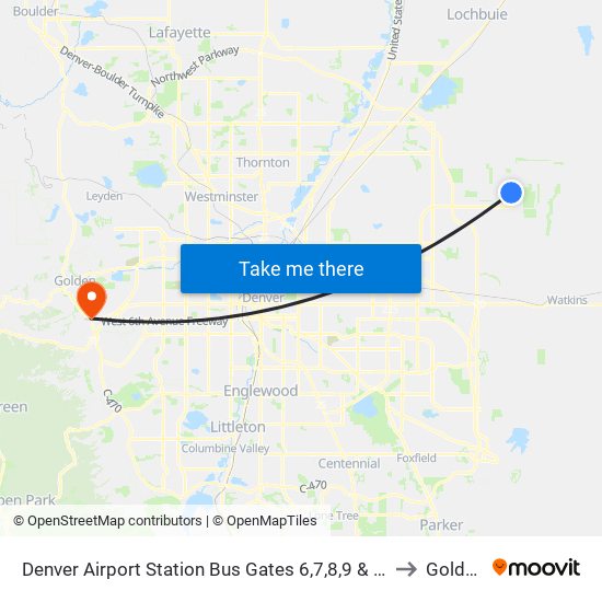 Denver Airport Station Bus Gates 6,7,8,9 & 10 to Golden map