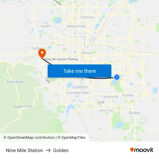 Nine Mile Station to Golden map