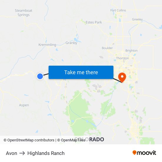 Avon to Highlands Ranch map