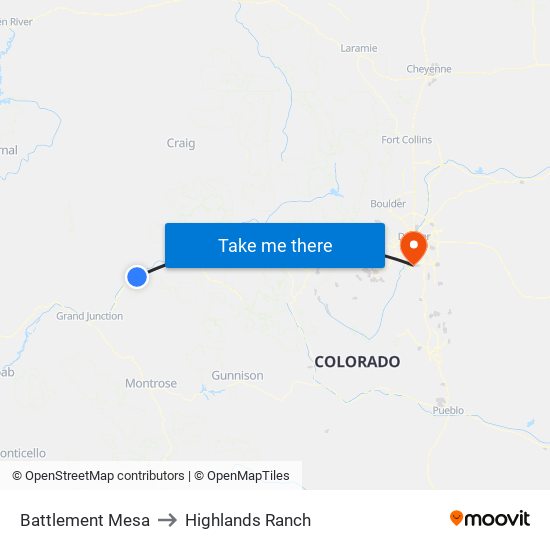 Battlement Mesa to Highlands Ranch map