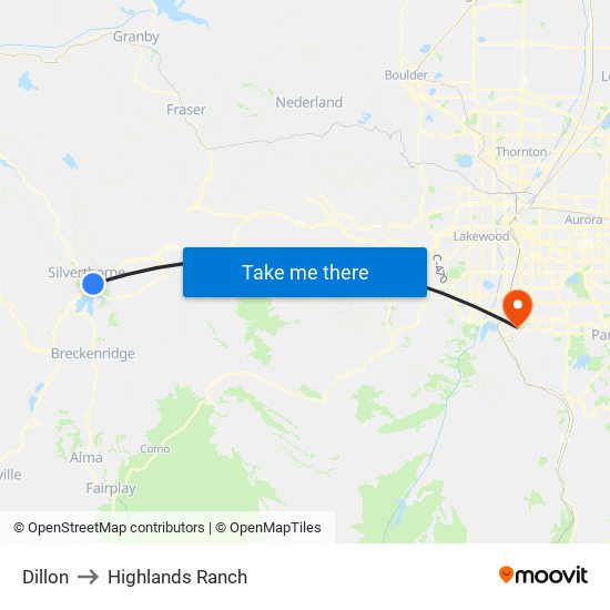 Dillon to Highlands Ranch map