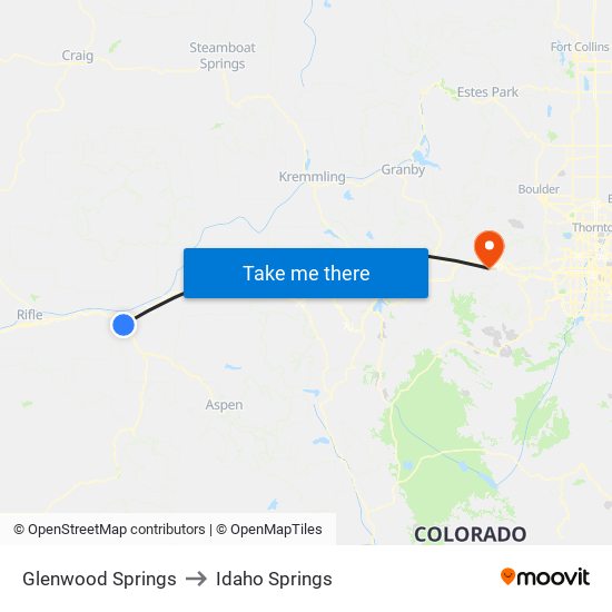 Glenwood Springs to Idaho Springs map