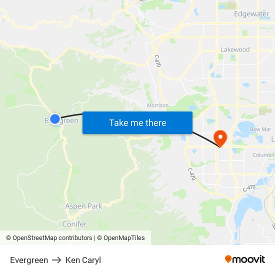 Evergreen to Ken Caryl map