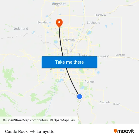 Castle Rock to Lafayette map