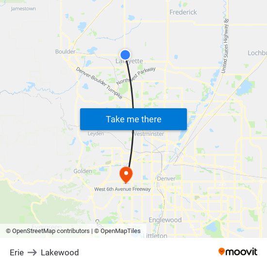 Erie to Lakewood map