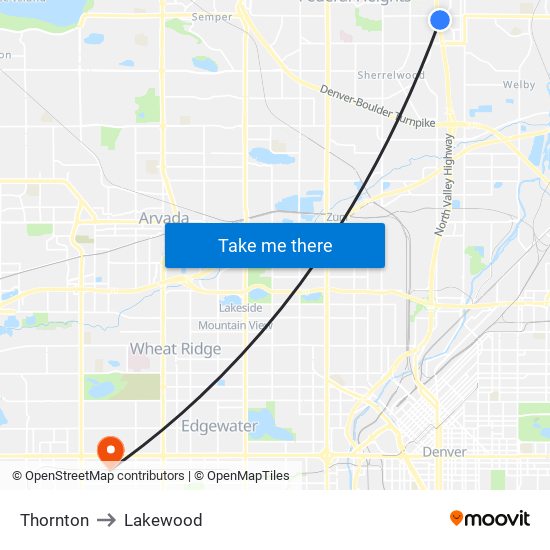 Thornton to Lakewood map