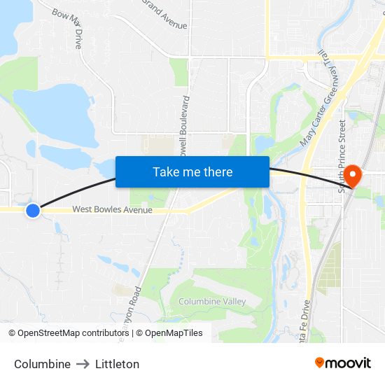 Columbine to Littleton map